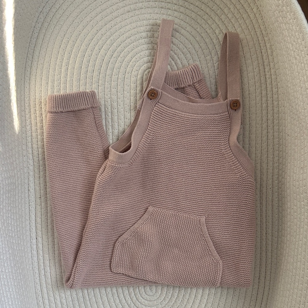 Pink Knit Baby Overalls- Little Planet